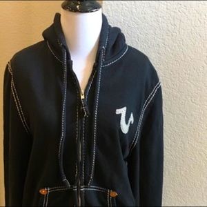 True Religion Black Hoodie Jacket with White Logo